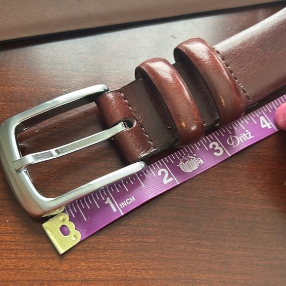 BOSCA Canadian Leather belt size 32 nwot silver square buckle chestnut brown - Picture 3 of 8